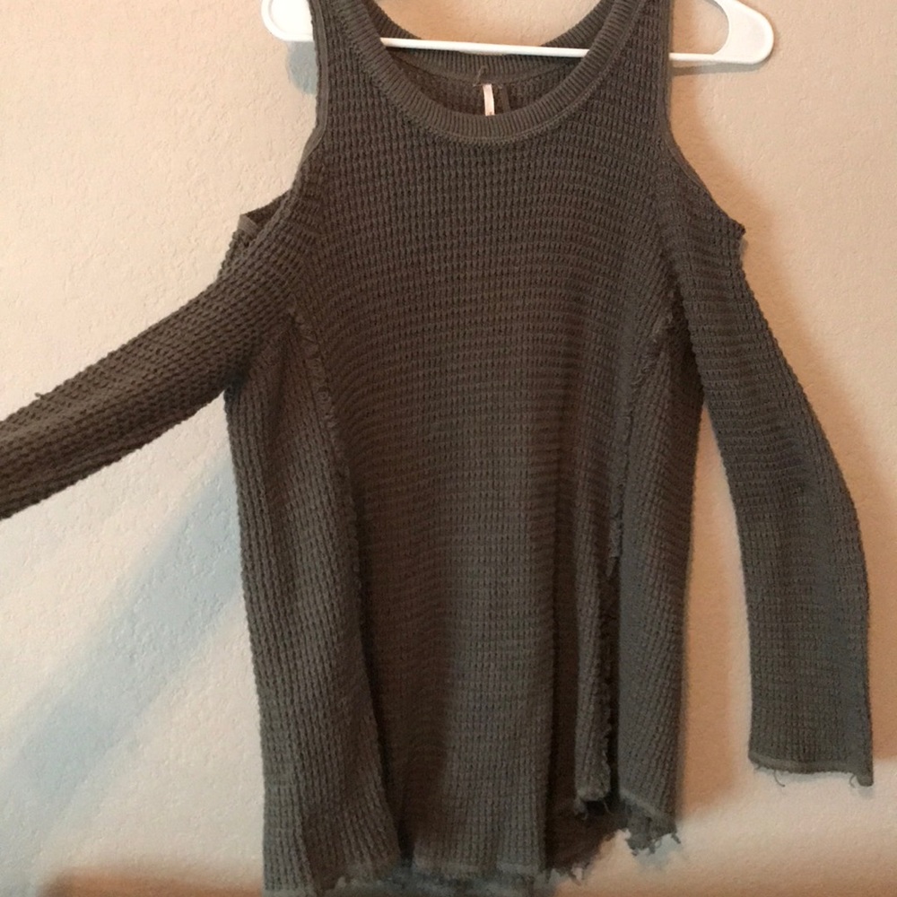 FREE PEOPLE Cold Shoulder Green Sweater